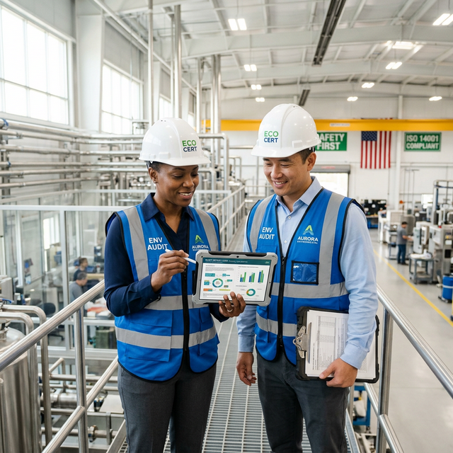 Auditeurs environnementaux sur site industriel